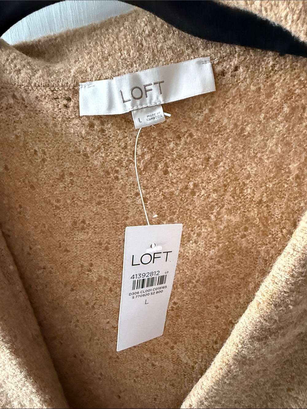 LOFT Camel Cardigan with White Trim Wide Collar - Picture 2 of 3